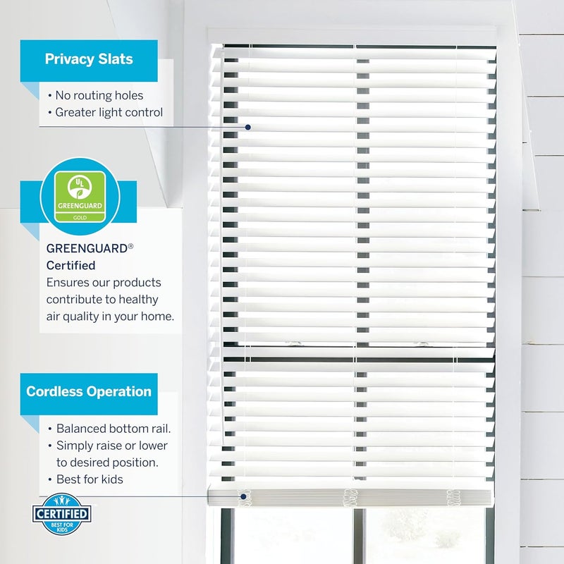 LEVOLOR Basics Cordless Light Filtering Faux Wood Blinds, Easy to Install 2” Blinds for Windows, Timeless Look, Fits up to 30” Width and 64” Length, Home Solution for Any Space or Room - Image 4